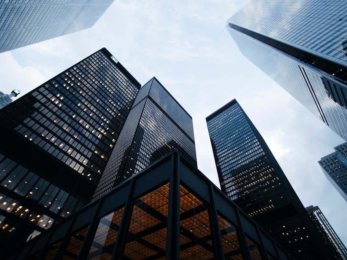 City skyscrapers viewed from below
